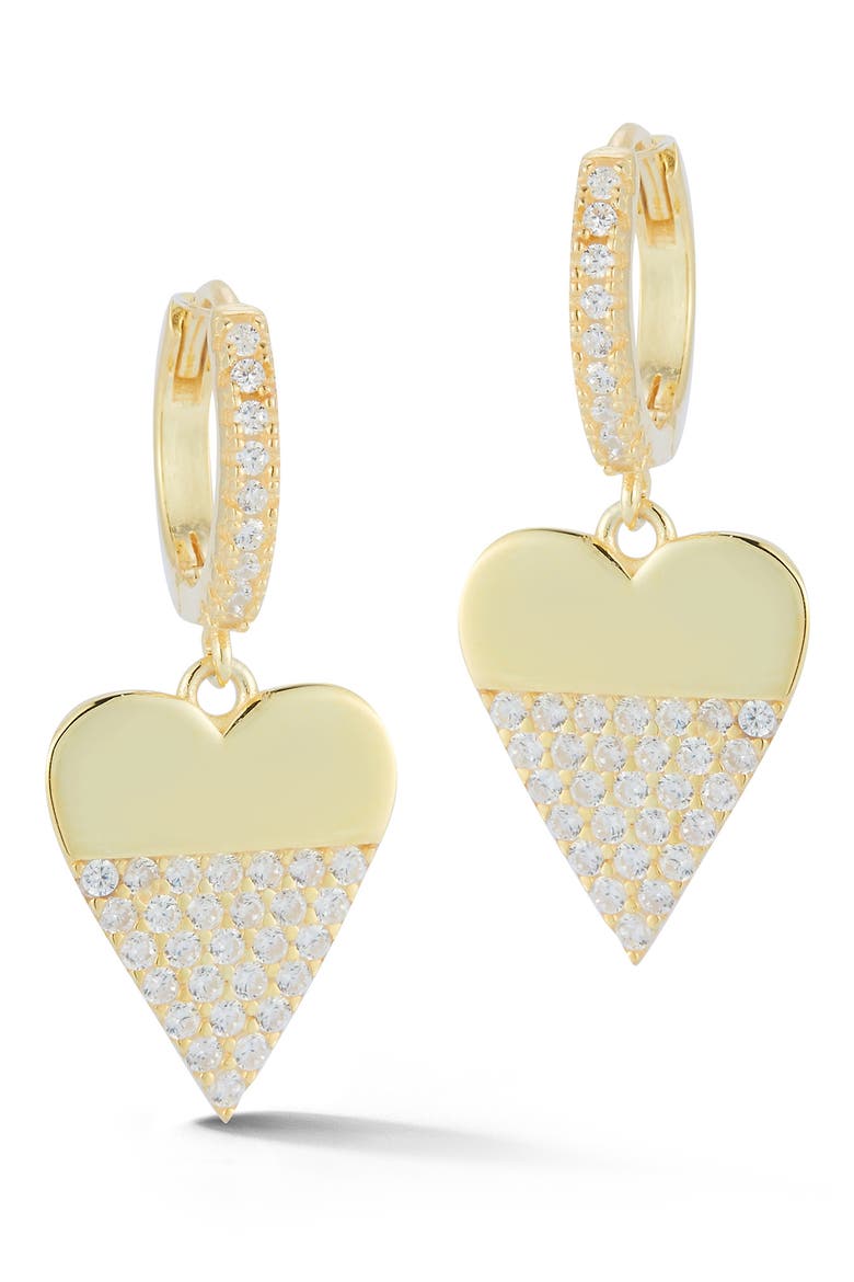Cubic Zirconia Pavé Heart Drop Earrings, Main, color, GOLD