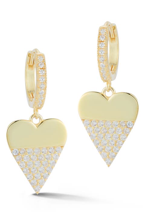 Cubic Zirconia Pavé Heart Drop Earrings