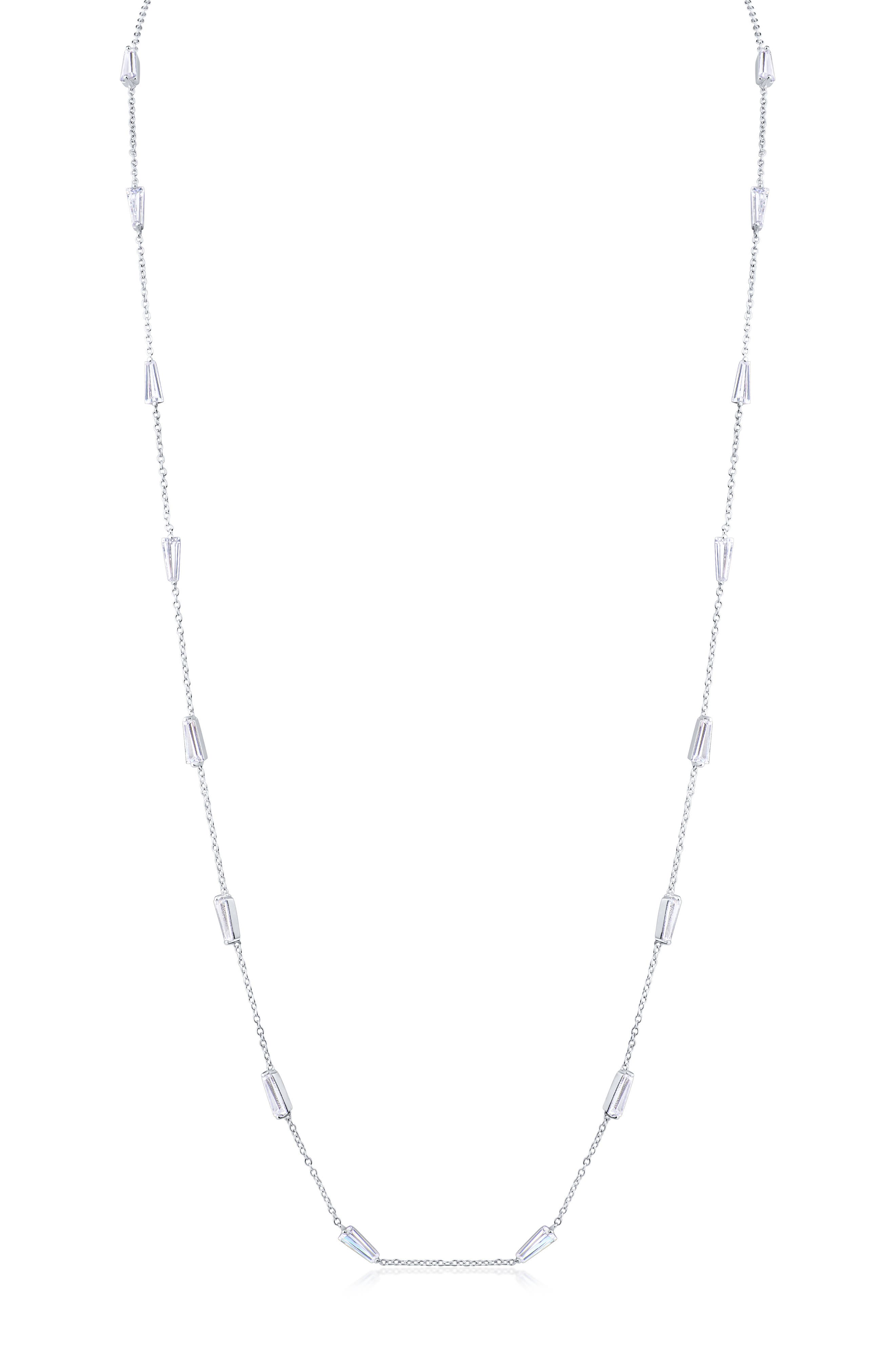 CZ by Kenneth Jay Lane Long Baguette Cubic Zirconia Station Necklace