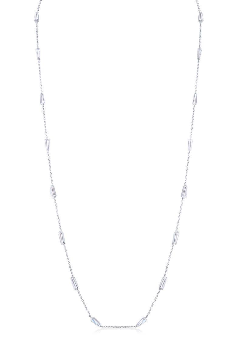 Long Baguette Cubic Zirconia Station Necklace, Main, color, SILVER