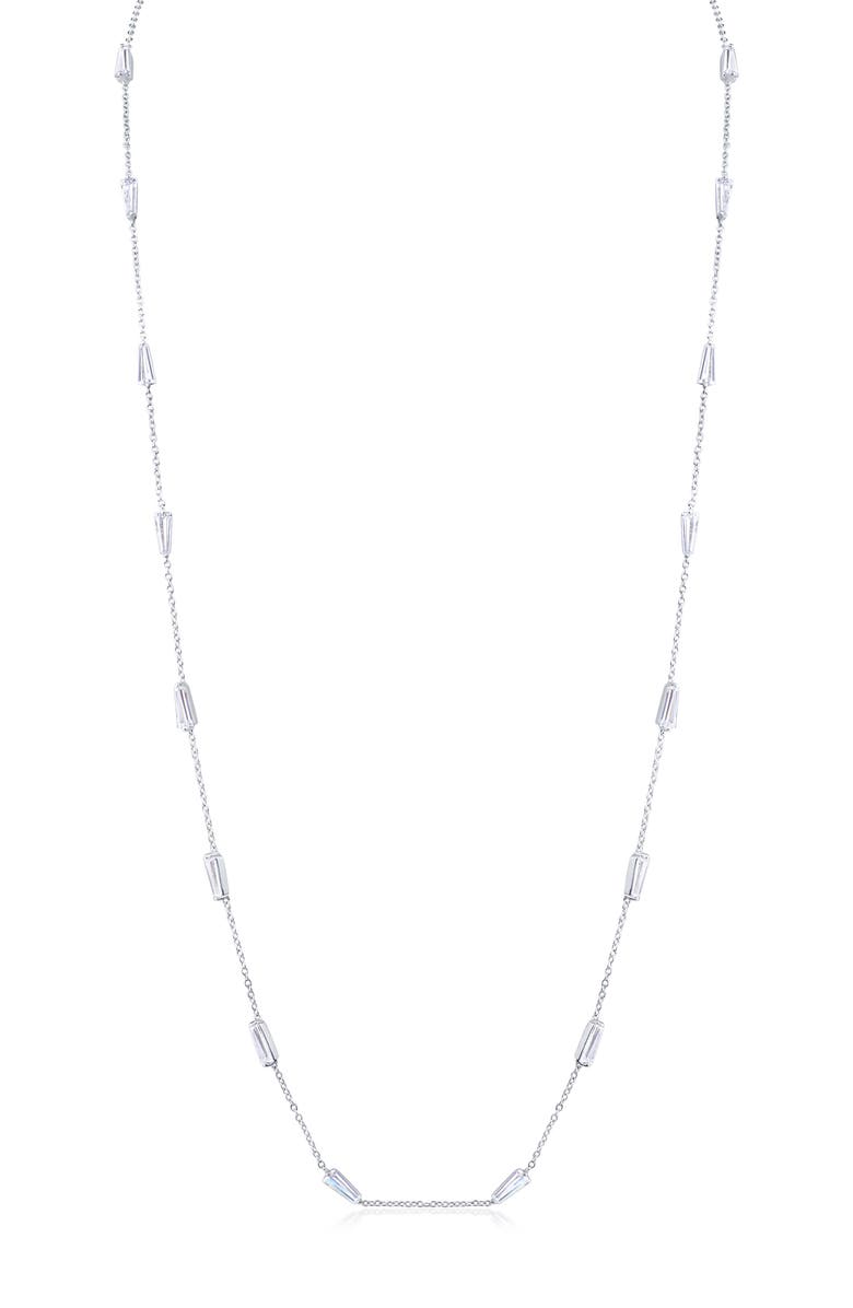 CZ by Kenneth Jay Lane Long Baguette Cubic Zirconia Station Necklace, Main, color, Silver
