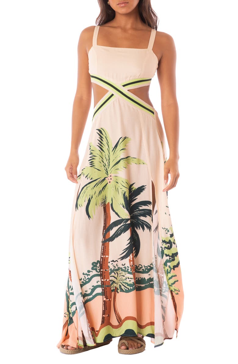 Maaji Palm Glwo Foxtail Cover-Up Maxi Sundress, Main, color, 