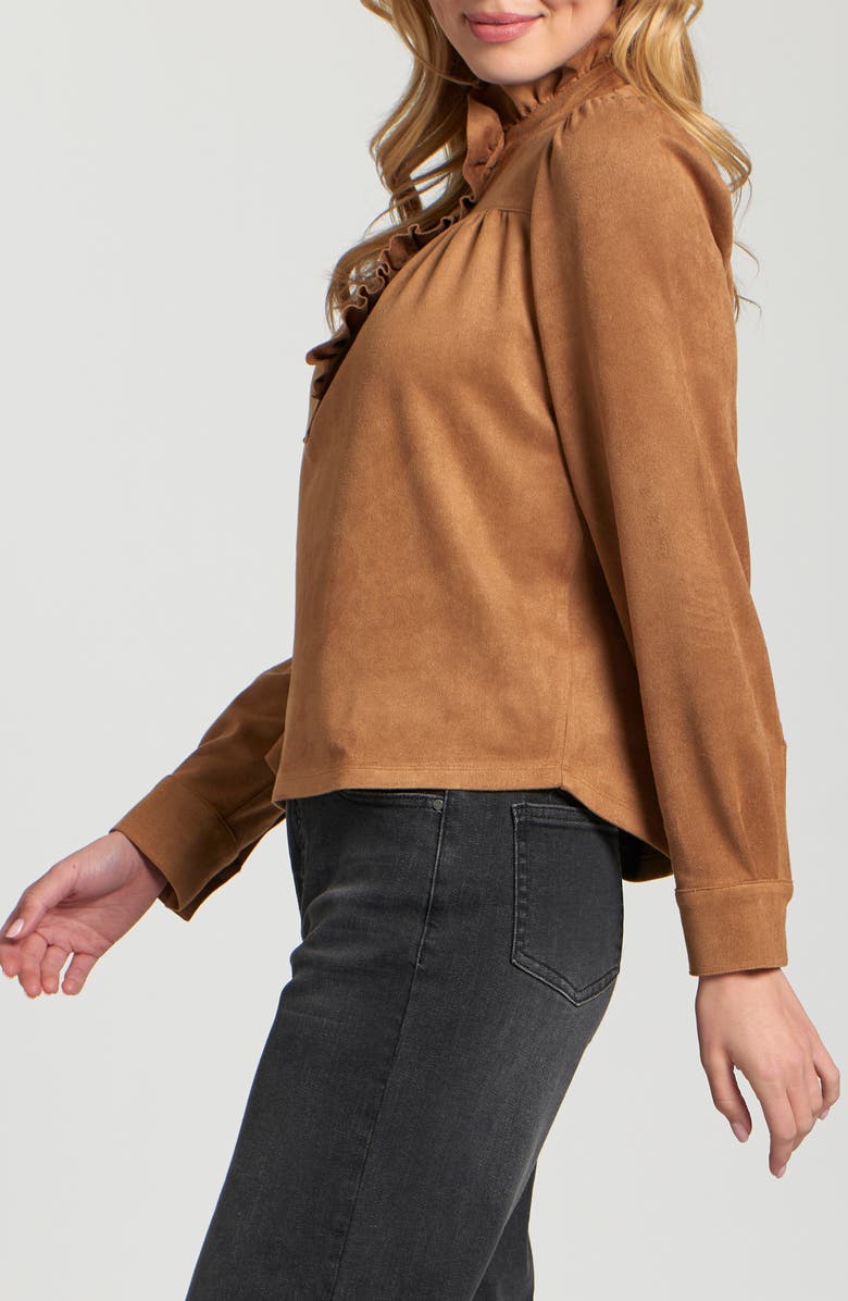 APNY Ruffle Snap Front Faux Suede Top, Alternate, color, Caramel