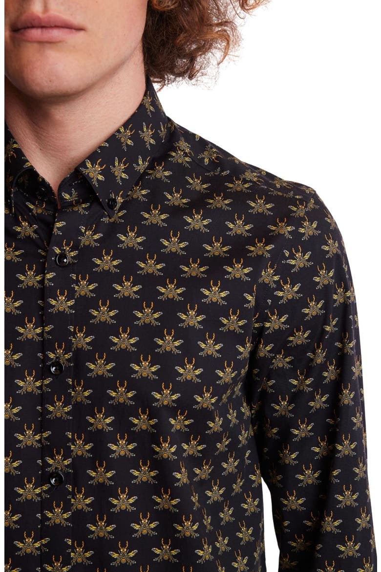 Brian Beetle Print Stretch Cotton Dress Shirt, Alternate, color, BLACK BEES