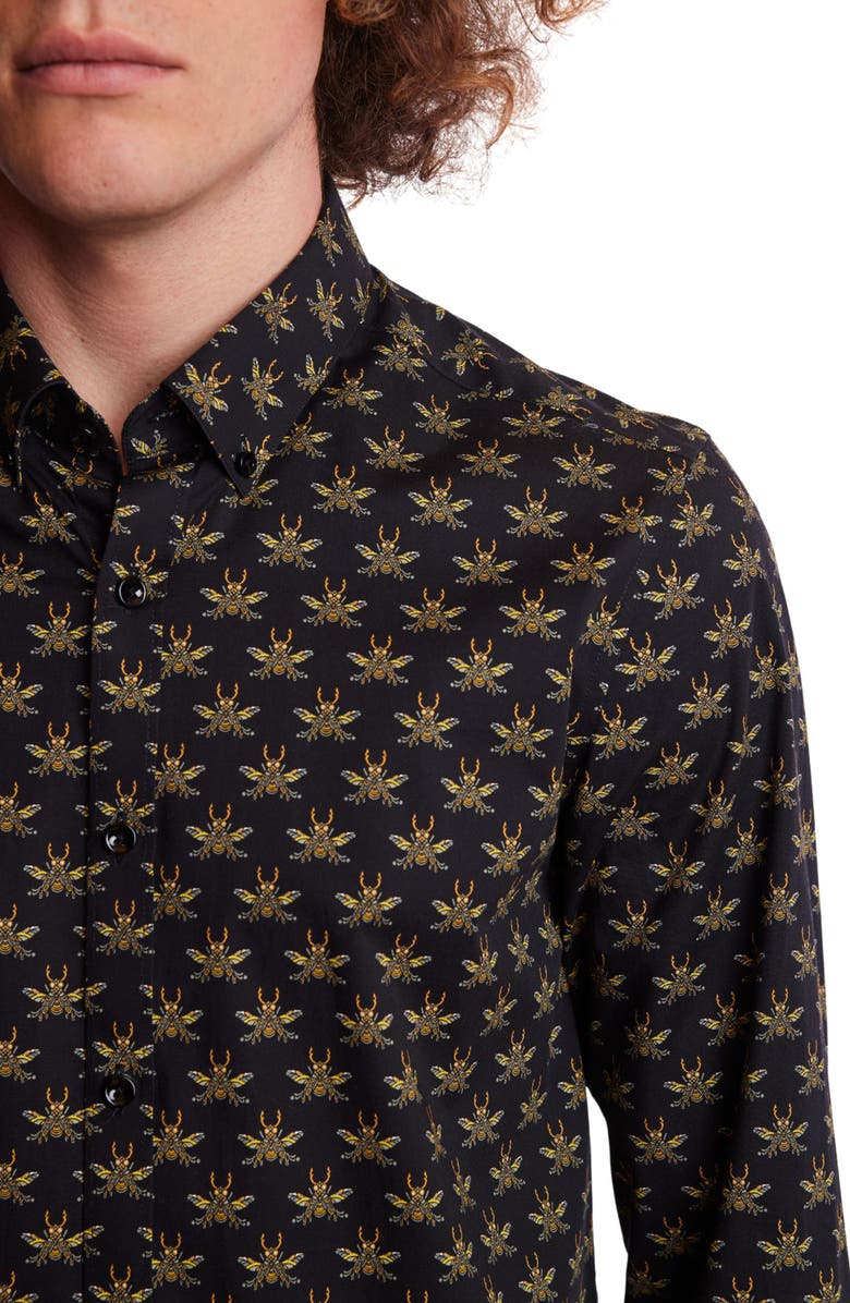 PAISLEY & GRAY Brian Beetle Print Stretch Cotton Dress Shirt, Alternate, color, Black Bees