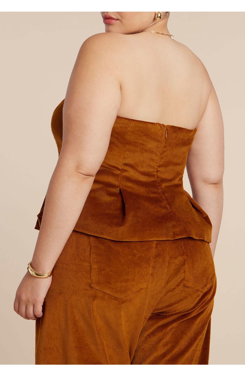 ELOQUII Corduroy Peplum Bustier, Alternate, color, Roasted Pecan