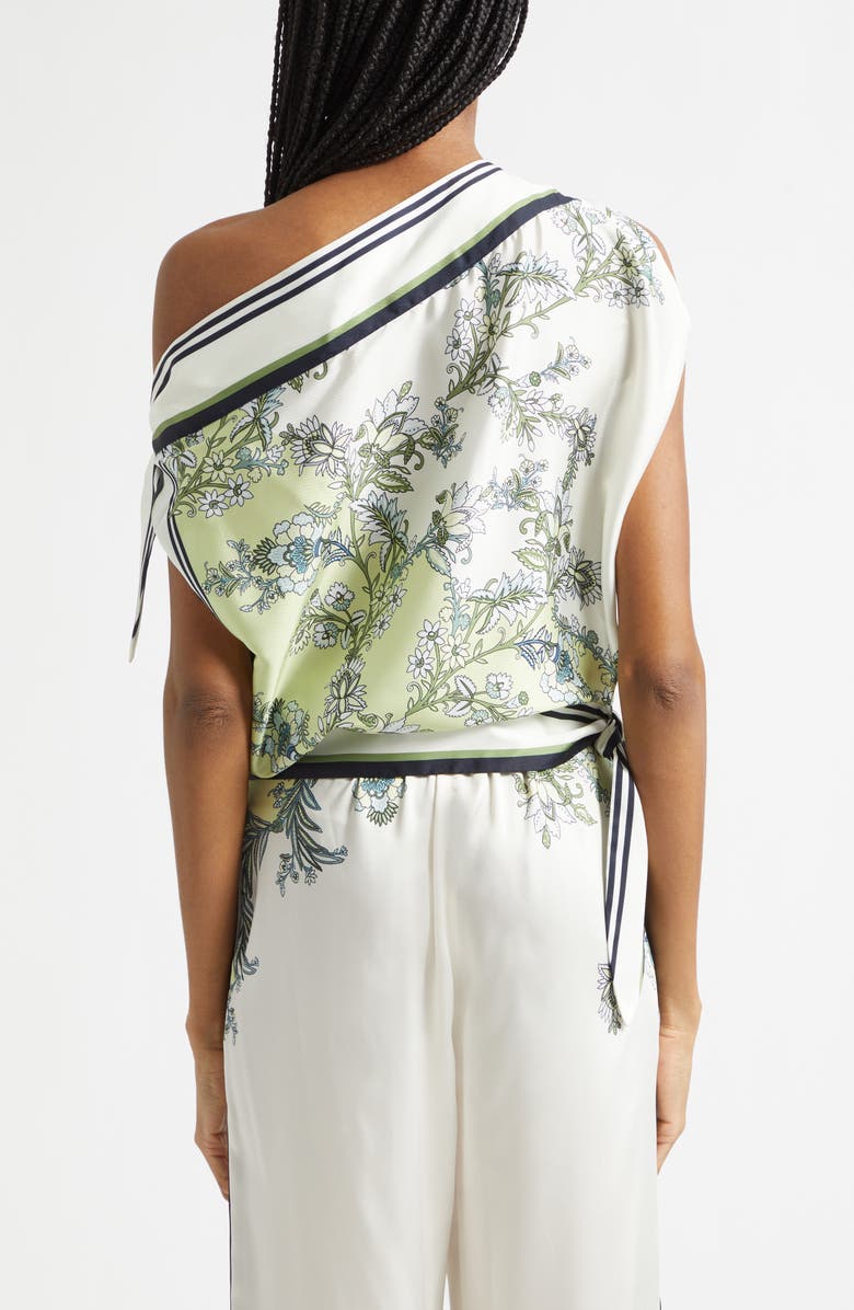 Veronica Beard Tari One-Shoulder Scarf Top, Alternate, color, Light Pistachio Multi