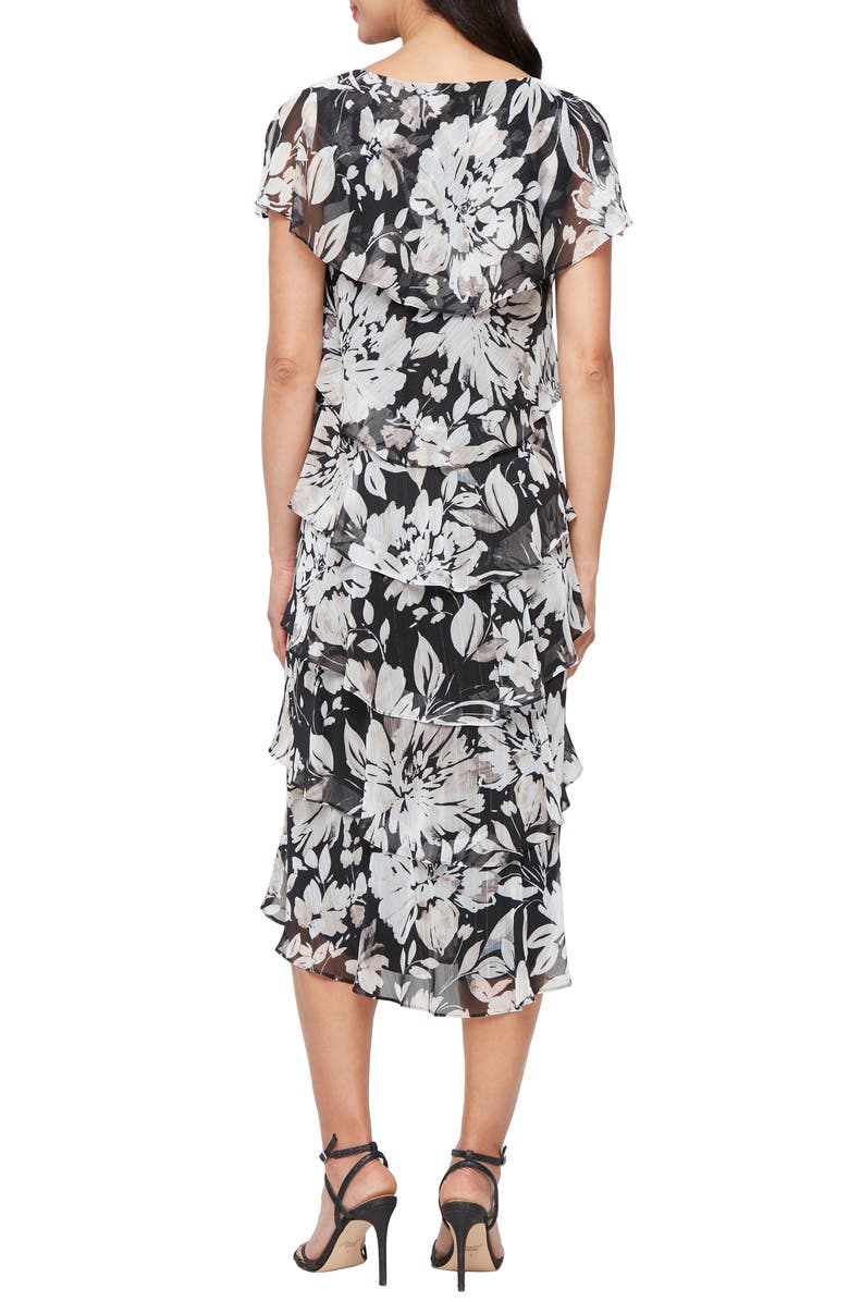 SL FASHIONS Floral Tiered Midi Dress, Alternate, color, Black Multi