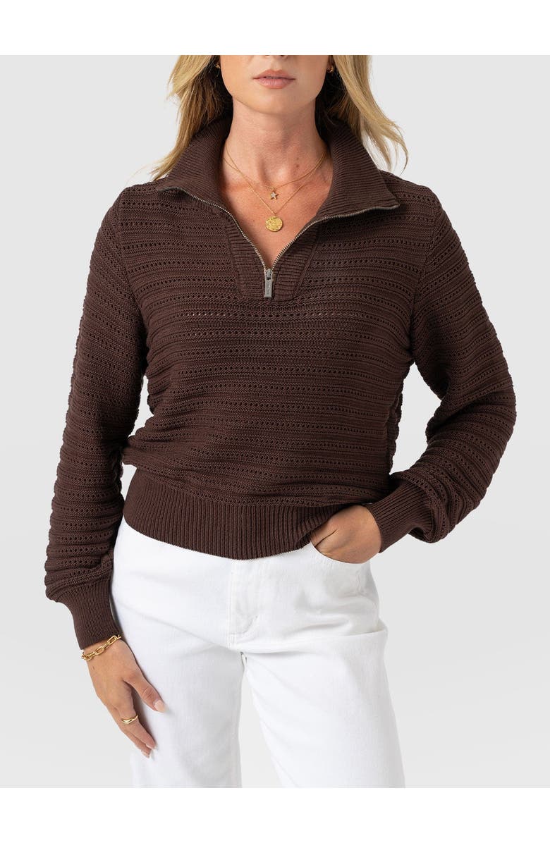 Saint + Sofia Ester Quarter Zip Knit, Alternate, color, Chocolate
