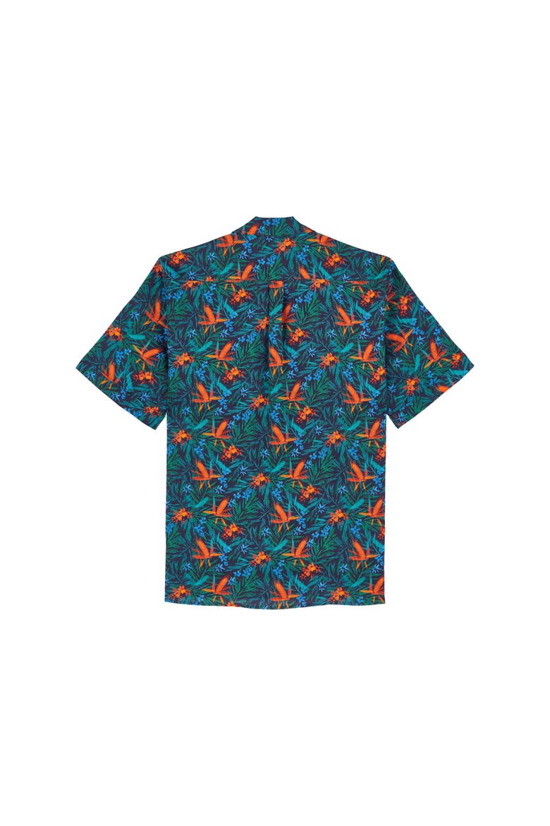 Men's Tropical Flower Printed Linen Shirt, Alternate, color, BLEU MARINE
