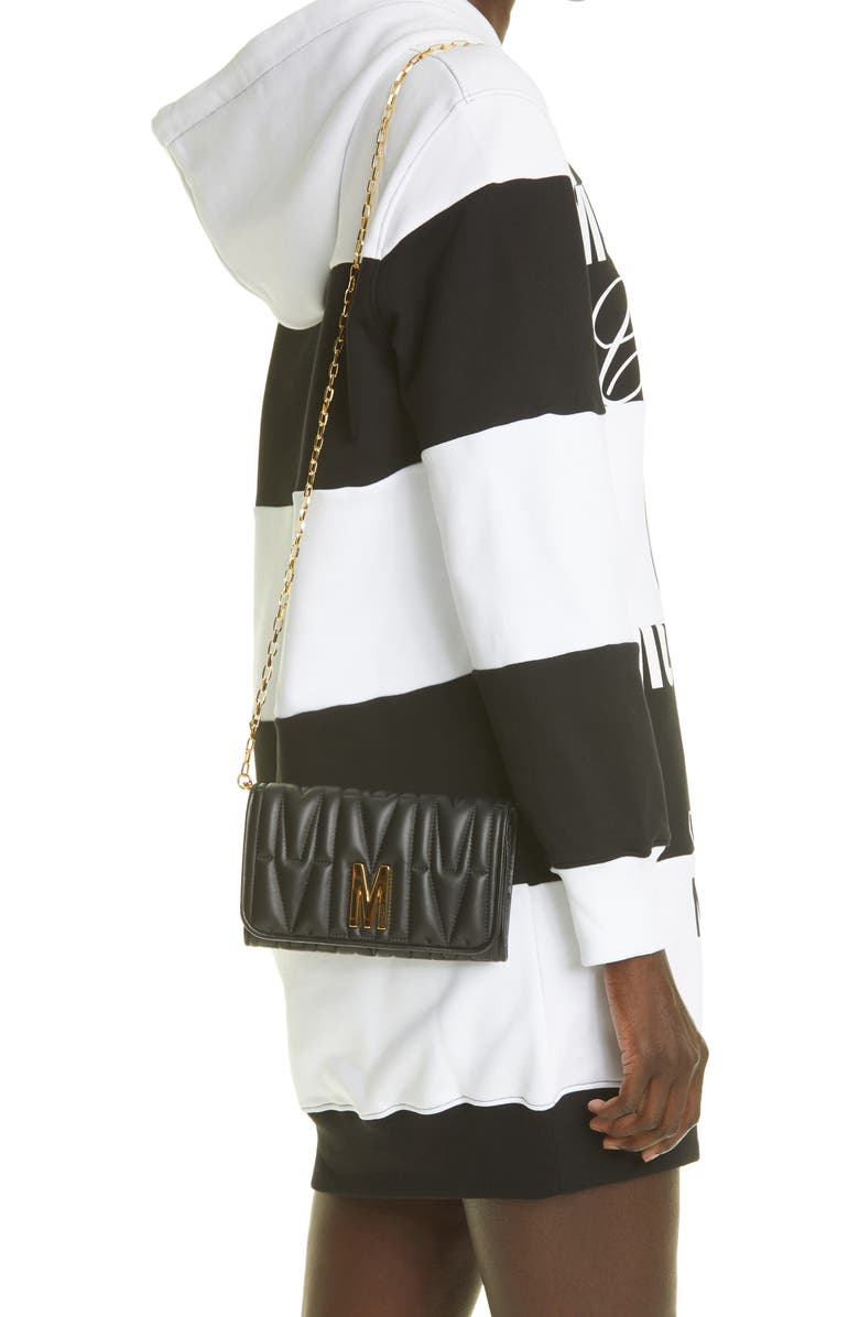 Moschino Matelassé Leather Wallet on a Chain, Alternate, color,