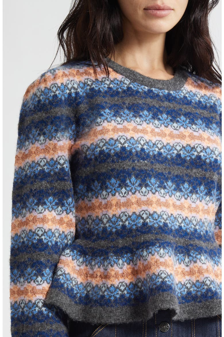 Evelyn Stripe Peplum Crewneck Sweater, Alternate, color, CHARCOAL MULTI