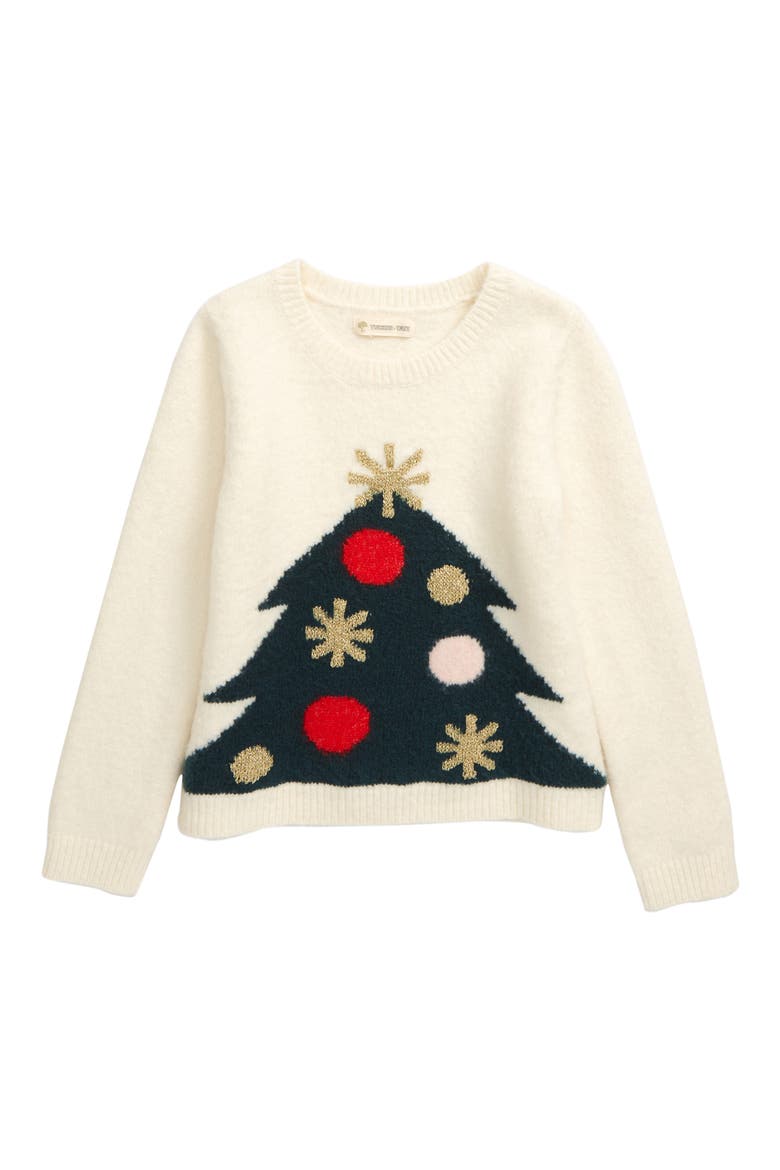 Holiday Tree Sparkle Intarsia Sweater, Main, color, IVORY EGRET WHIMSY TREE