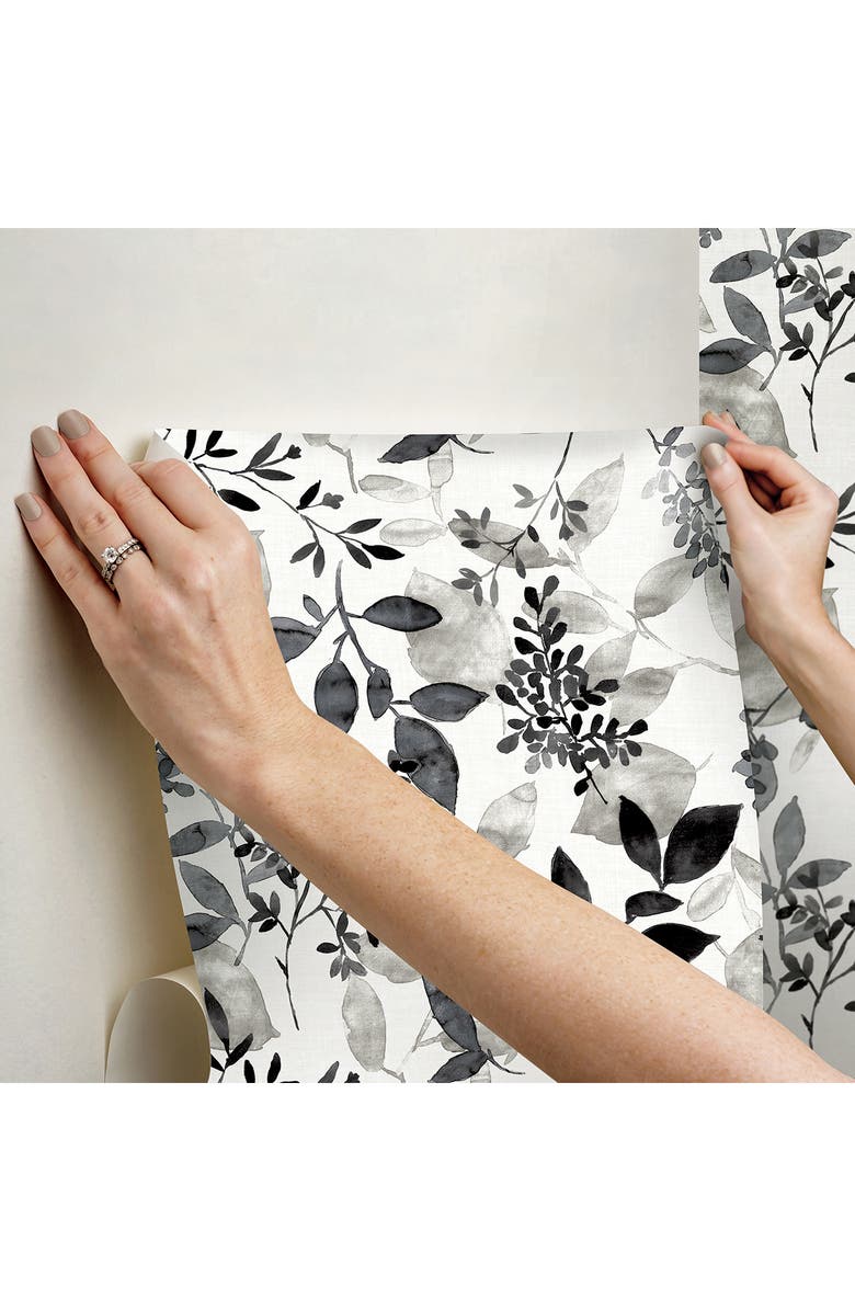 Wallpops Breezy Floral Chevron Wallpaper, Alternate, color, Black