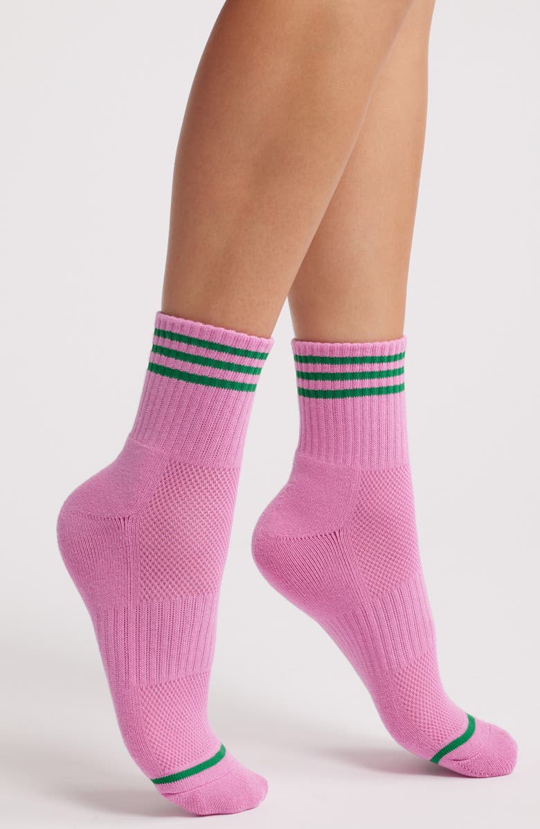 Le Bon Shoppe Girlfriend Stripe Cotton Blend Rib Quarter Socks, Main, color, Rose Pink