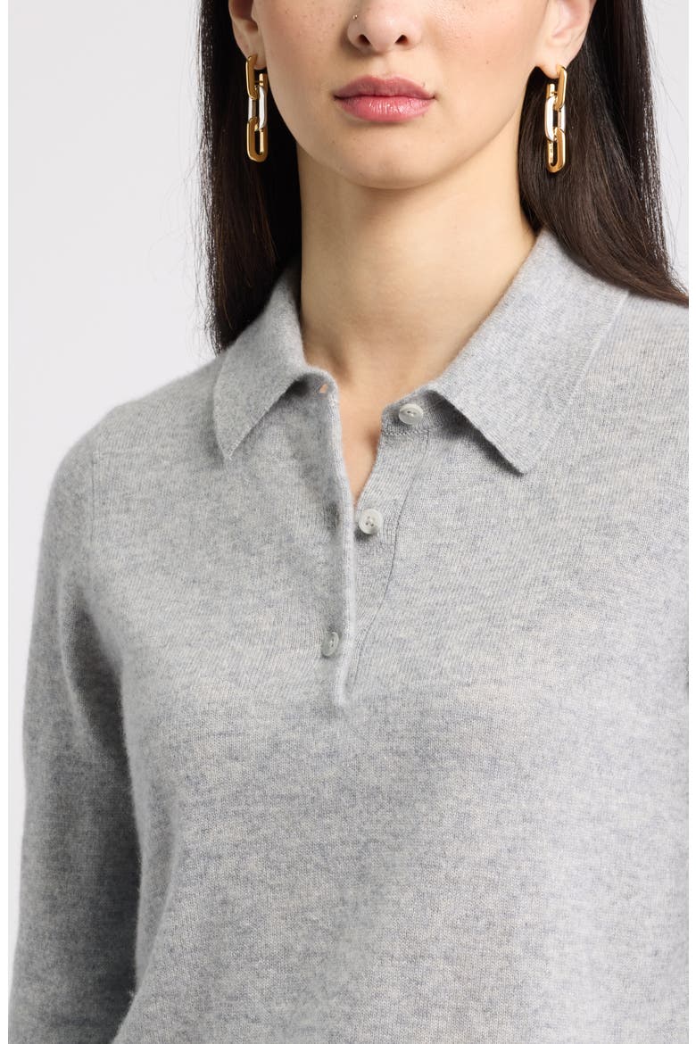 Cashmere Polo Sweater, Alternate, color, GREY SILK HEATHER