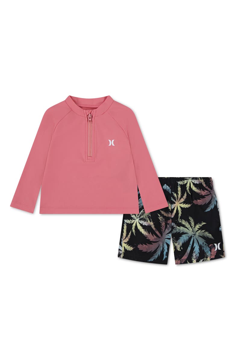 Hurley Two-Piece Rashguard Swimsuit, Main, color, Black