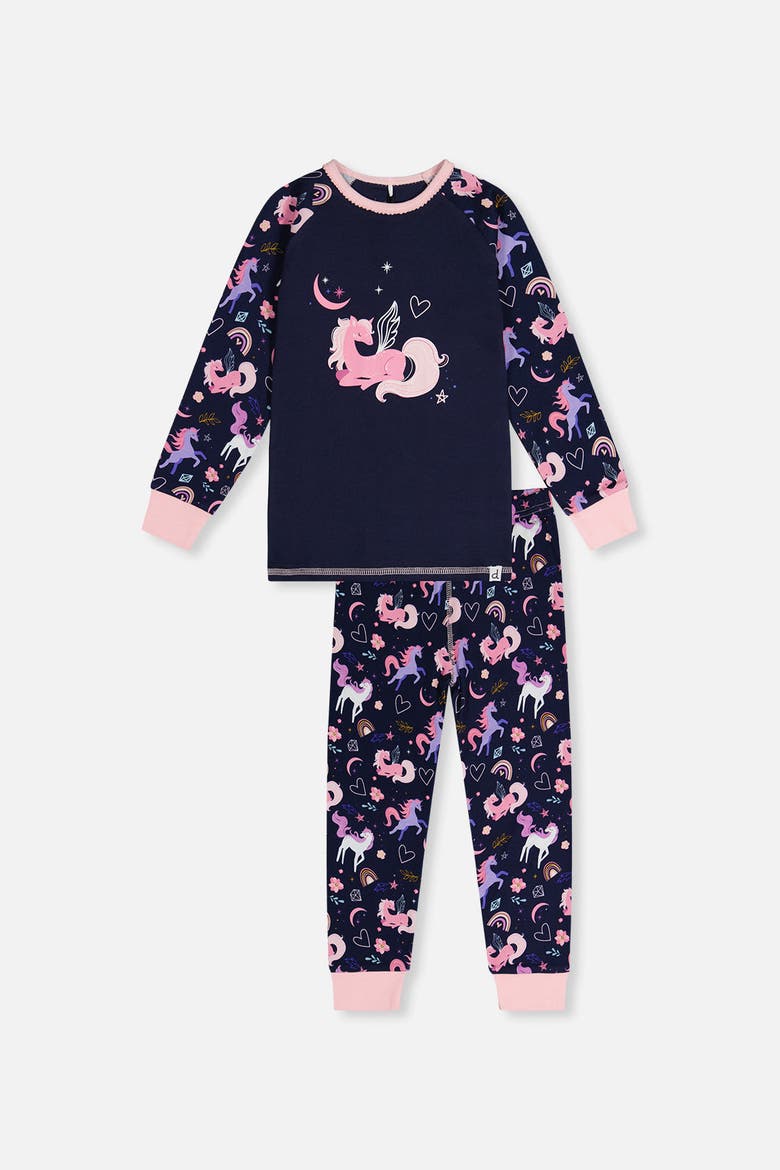 Unicorn Organic Cotton Top Pants Two Piece Pajama Set, Main, color, Purple Unicorn Print