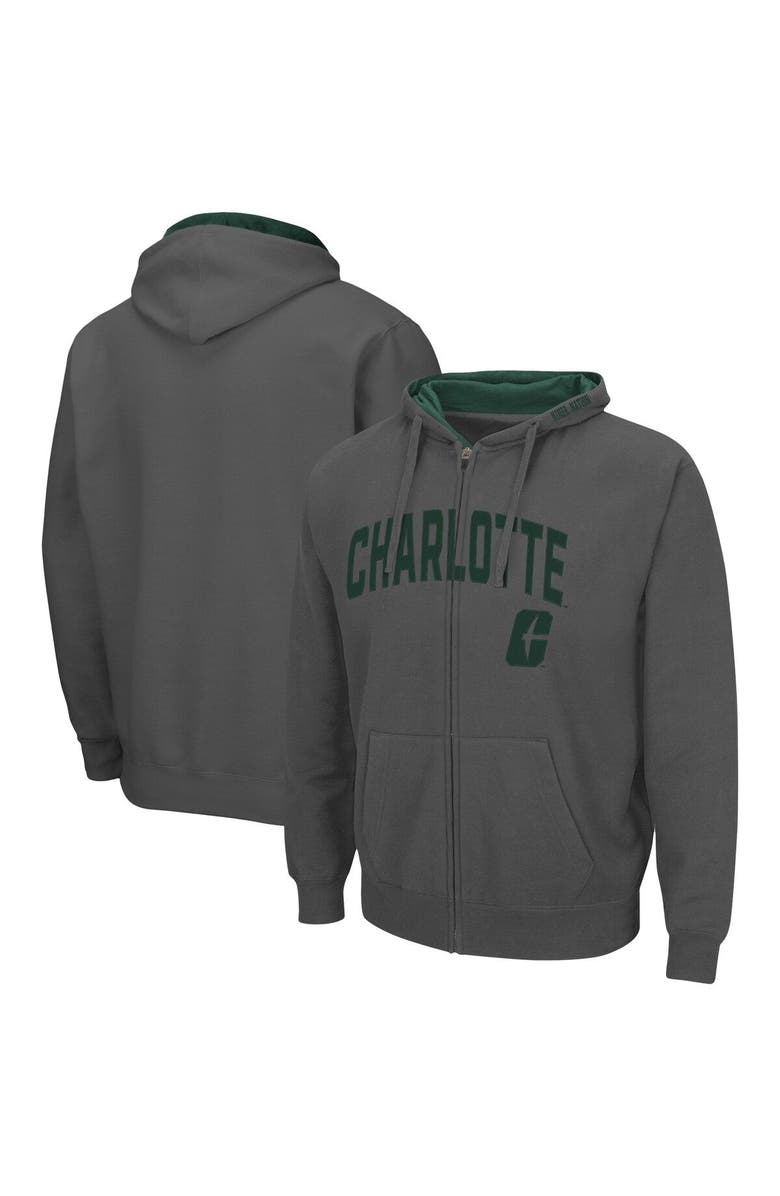 COLOSSEUM Men's Colosseum Charcoal Charlotte 49ers Arch & Logo 3.0 Full-Zip Hoodie, Main, color, Charcoal