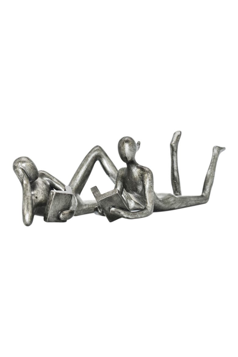 Man & Women Readers Set of 2 Sculpture, Main, color, PEWTER