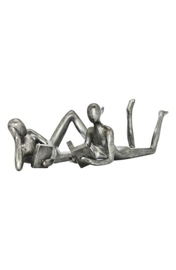 Kinetic Man & Women Readers Set Of 2 Sculpture In Pewter