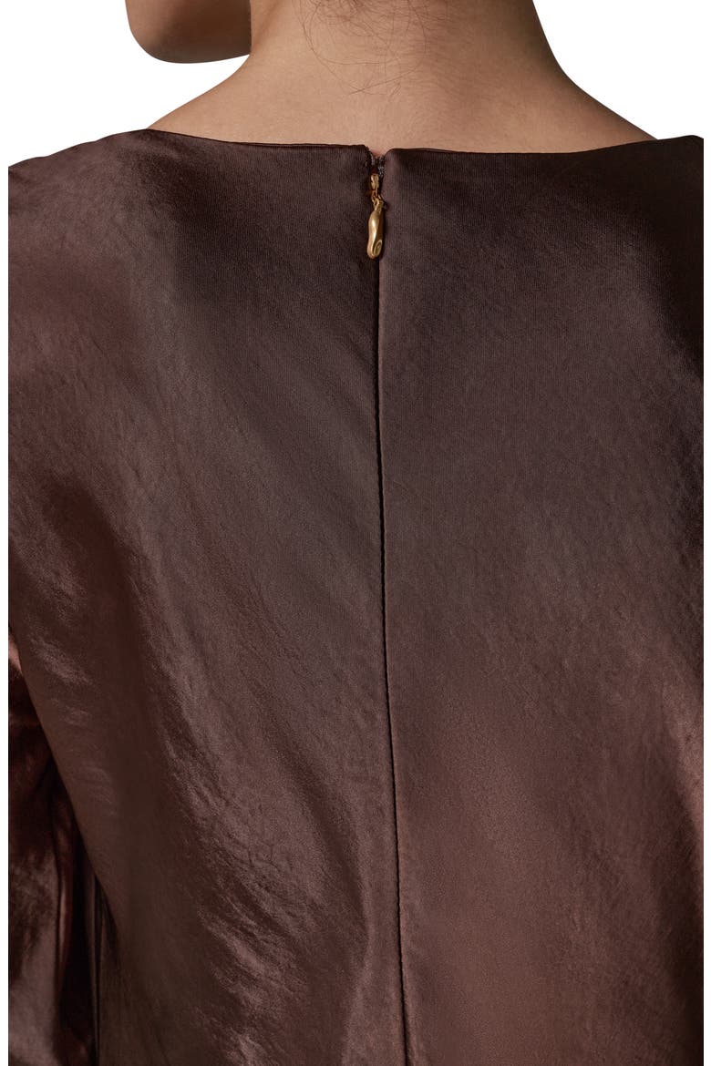 Long Sleeve Draped Neck Satin Dress, Alternate, color, ESPRESSO