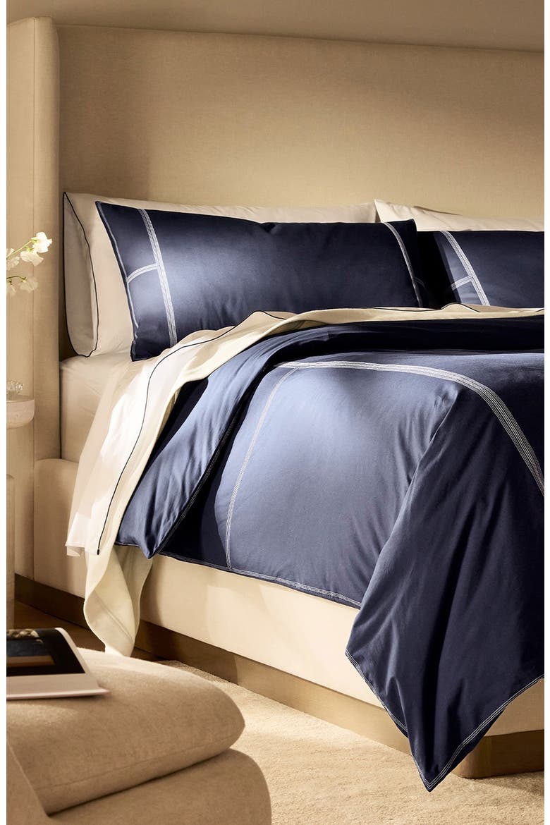 Sail Organic Cotton Percale Duvet Cover & Shams Set, Alternate, color, COASTAL NAVY/ WHITE