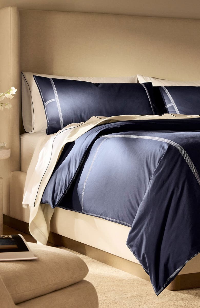Boll & Branch Sail Organic Cotton Percale Duvet Cover & Shams Set, Alternate, color, Coastal Navy/ White