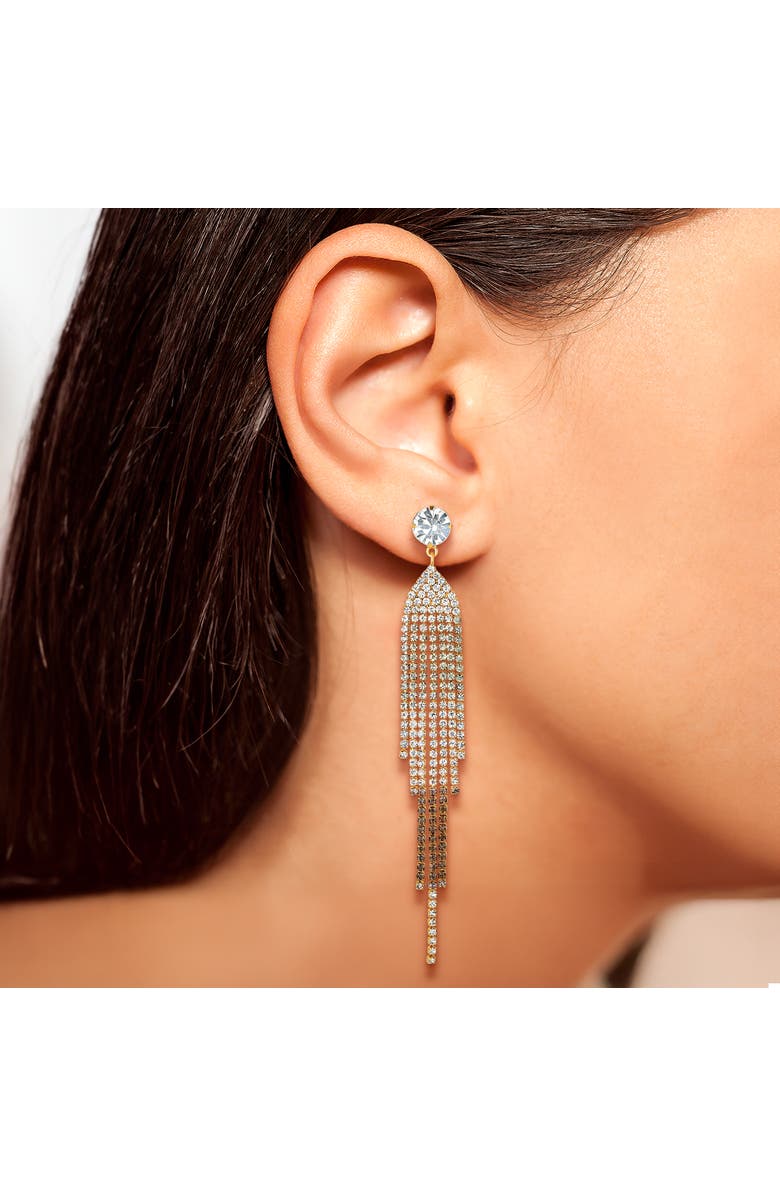 Jessica Simpson Crystal Rhinestone Fringe Dangle Long Statement Earrings, Alternate, color, Clear