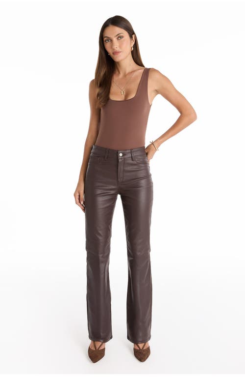 The Noli Shop Aria Coated Flare Jean Petite In Brown