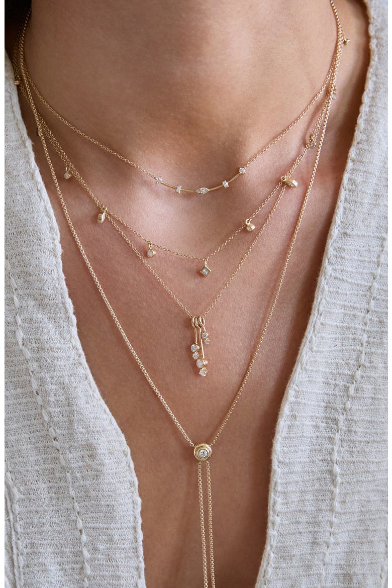 14K Gold Dangling Prong & Bezel Diamond Bar Necklace, Alternate, color, 14K YELLOW GOLD