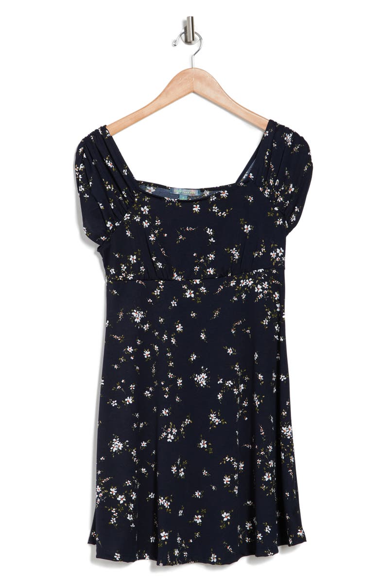 Good Luck Gem Puff Sleeve Micro Print Mini Dress, Alternate, color, 