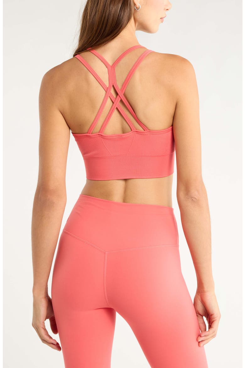 Seamless Strappy Sports Bra, Alternate, color, CORAL SHARON
