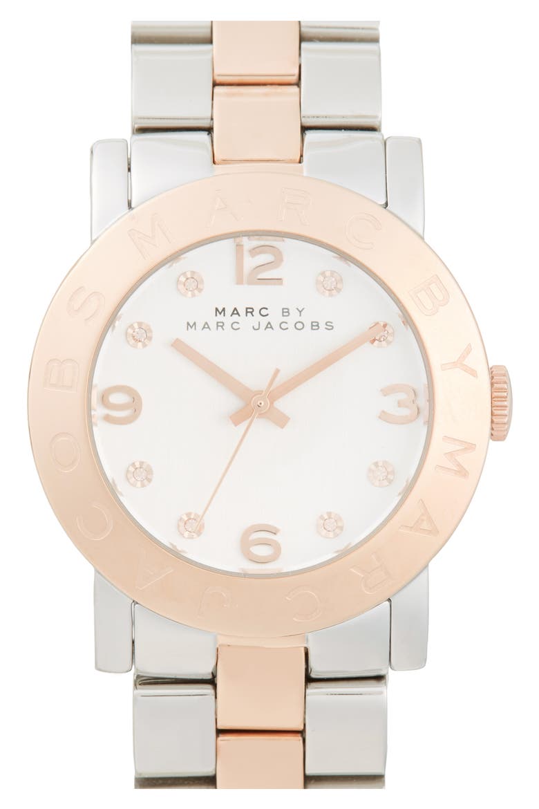 'Amy' Crystal Bracelet Watch, 36mm, Alternate, color, ROSE GOLD/ SILVER
