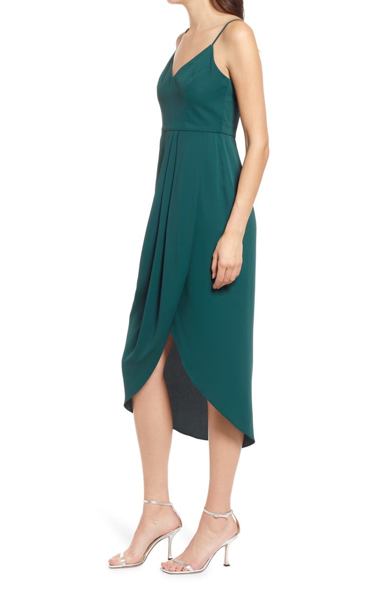 Reinette V-Neck Midi Dress, Alternate, color, DARK GREEN
