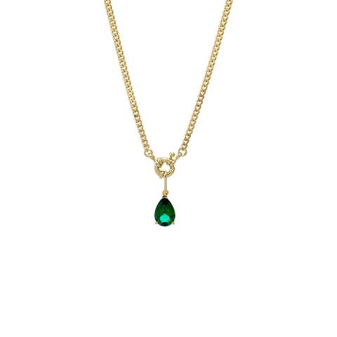 Colored CZ Pear Charm Cuban Toggle Necklace