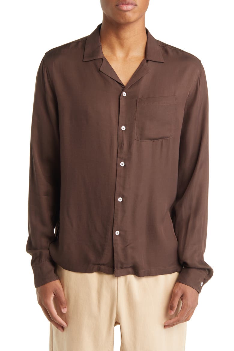 Rayon Button-Up Shirt, Main, color, BROWN