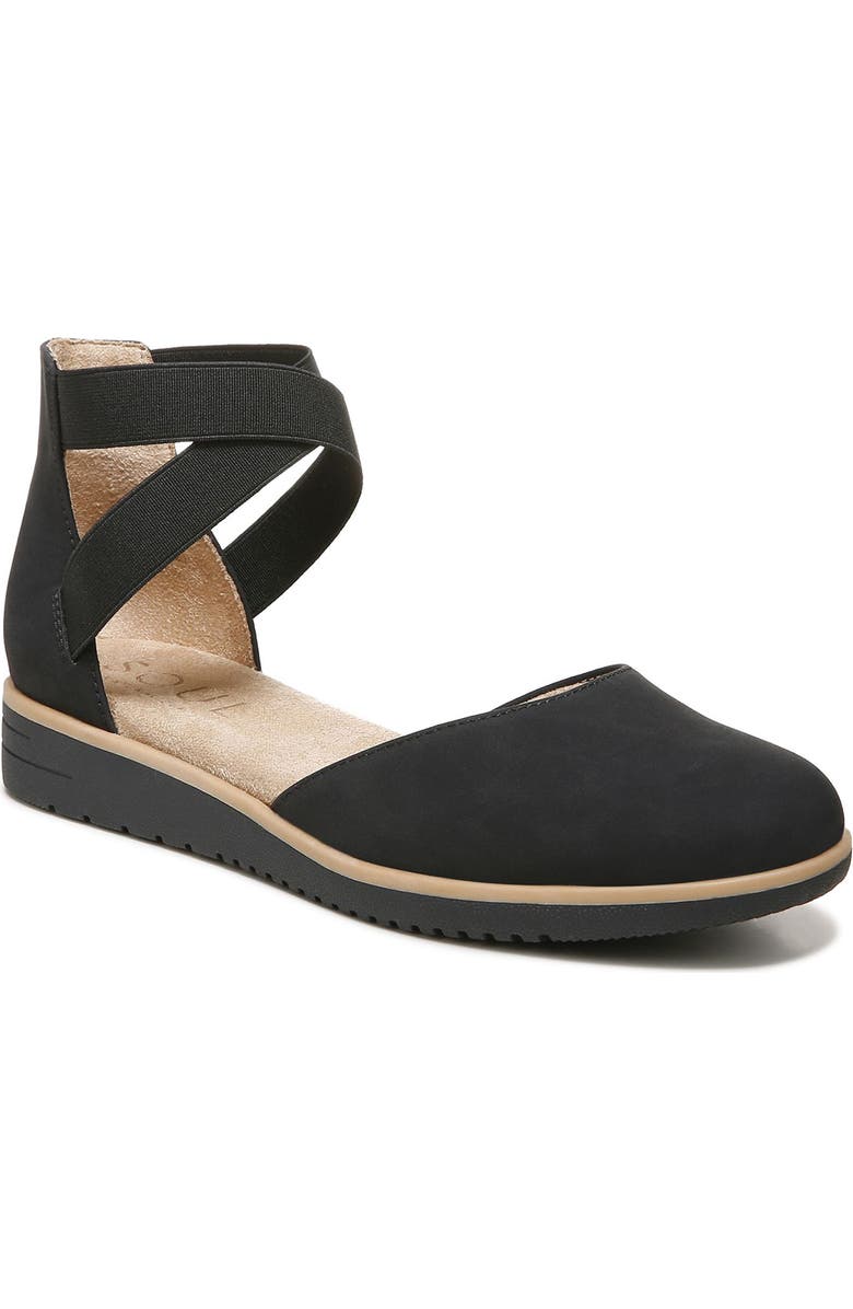 SOUL NATURALIZER Intro d'Orsay Wedge Flat - Wide Width Available, Main, color, Black Synthetic Nubuck