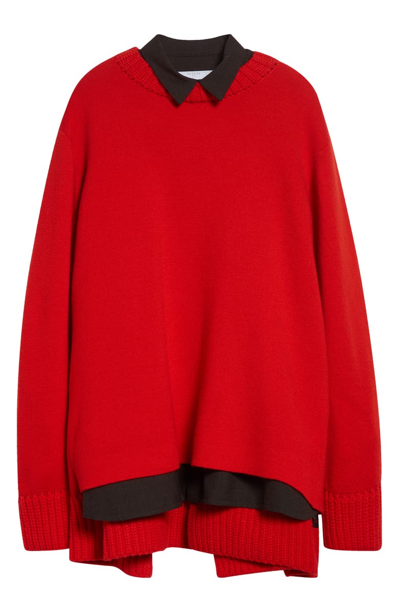 Sacai Mixed Media Long Sleeve Wool Suiting & Knit Sweater Dress, Alternate, color, Red/ Brown