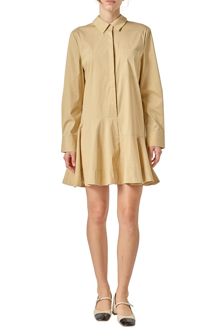 Long Sleeve Shirtdress, Main, color, BEIGE