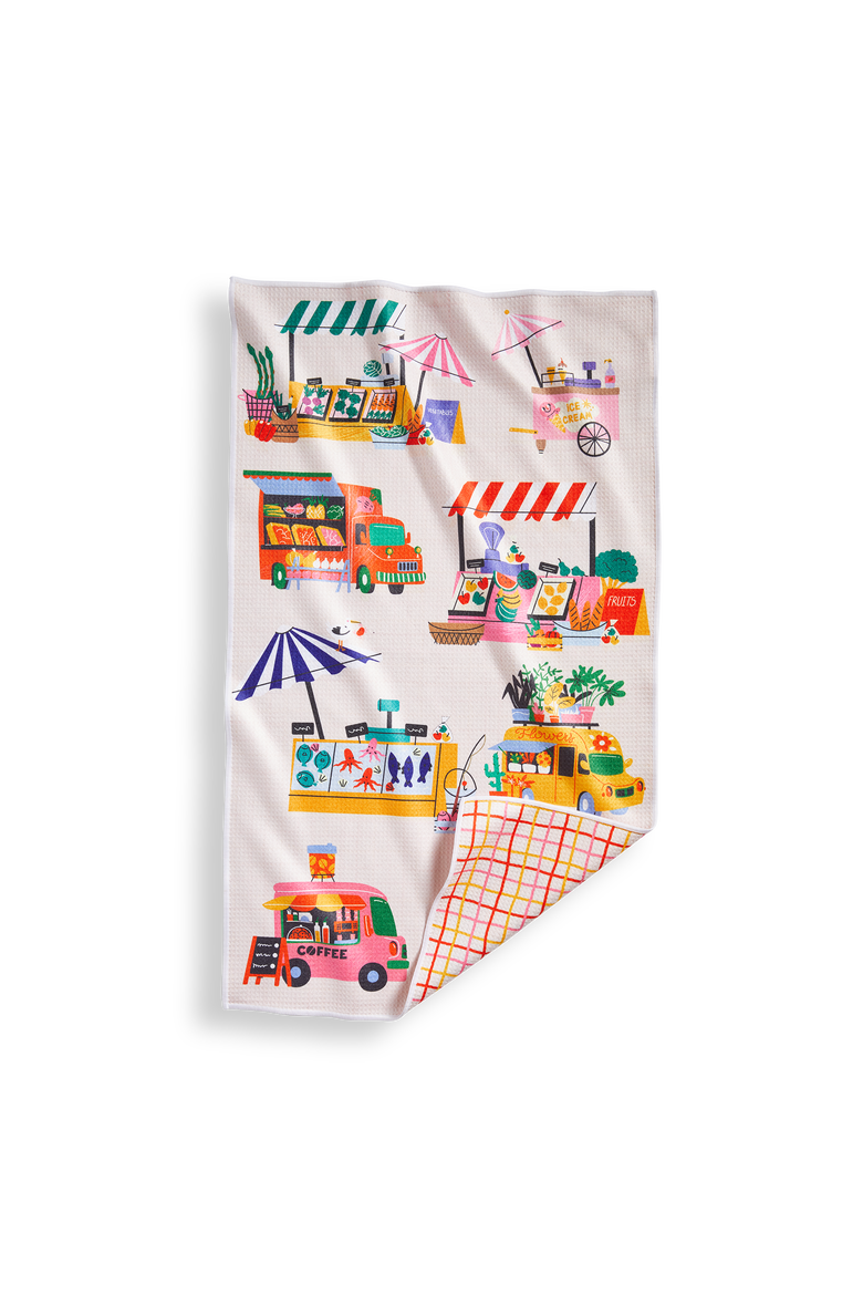 Super Absorbent Kitchen Towel Farmers Market Multi Dishtowels 80% Recycled Polyester 18x30 in, Main, color, Multicolored