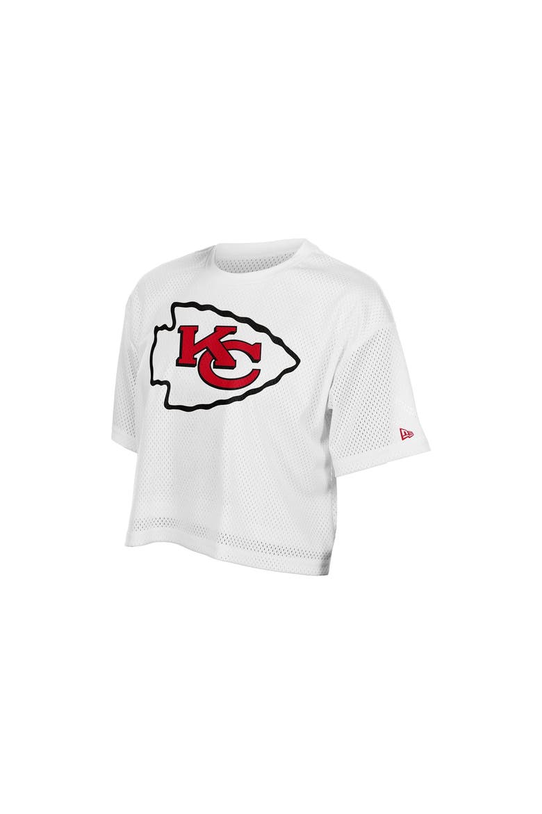 Women's New Era  White Kansas City Chiefs Summer Mesh Cropped Boxy T-Shirt, Alternate, color, White