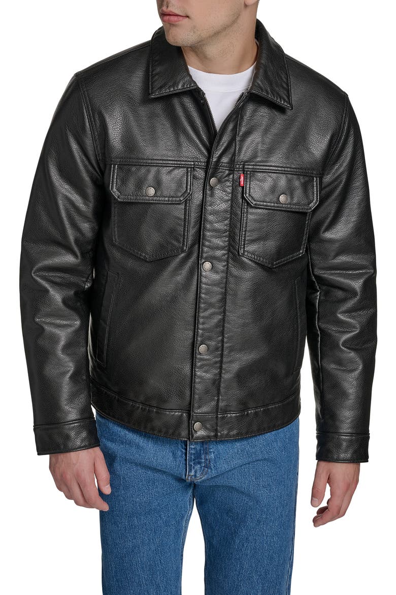 Relaxed Water Resistant Faux Leather Trucker Jacket (Men) | Nordstrom