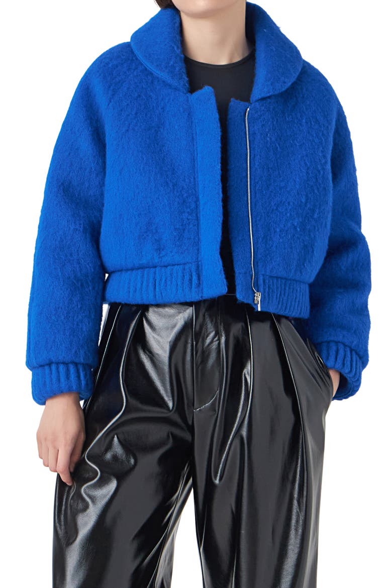 Felted Wool Blend Bomber Jacket, Alternate, color, BLUE