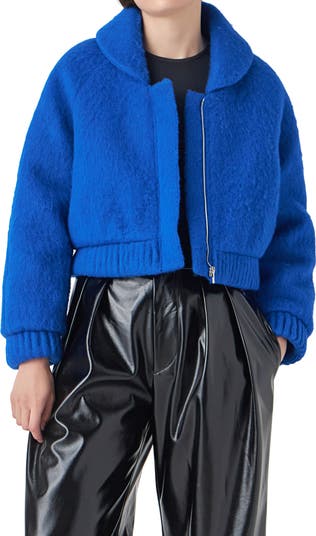 Felted Wool Blend Bomber Jacket