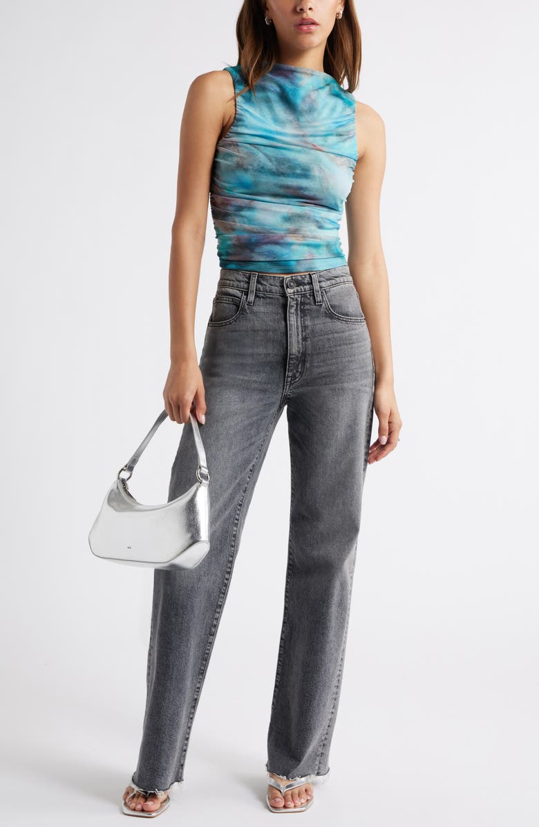 Open Edit Ruched Mesh Tank Top, Alternate, color, Blue Mineral