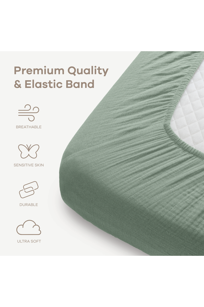 Muslin Fitted Crib Sheet - Pack of 2, Alternate, color, Fern and Cream