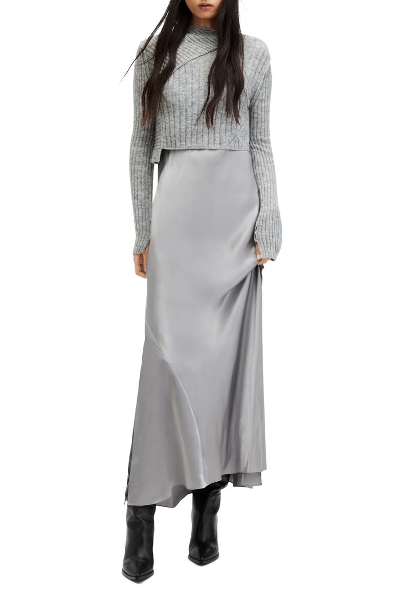 Amos Two-Piece Sweater & Satin Dress, Main, color, GREY MARL