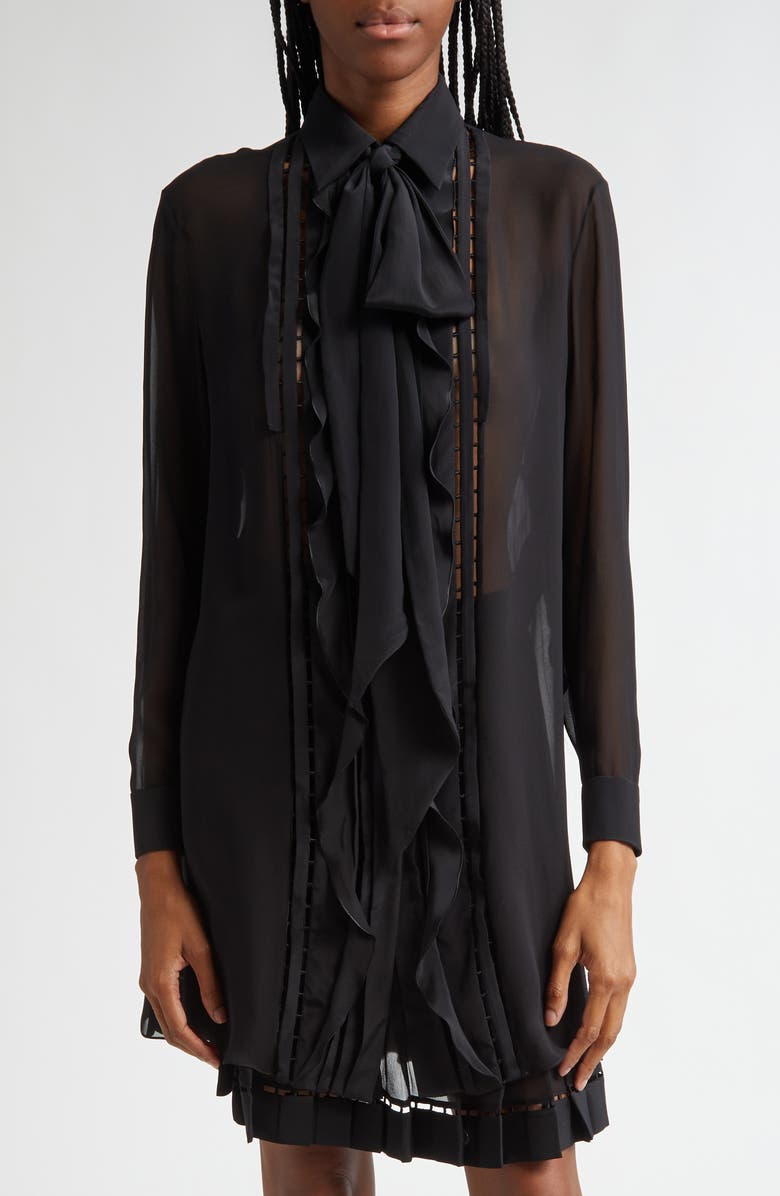 Versace Pussy Bow Long Sleeve Silk Georgette Shirt, Main, color,