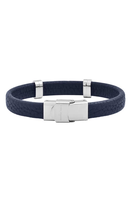 Geoffrey Beene Stainless Steel Cutout Id Leather Bracelet